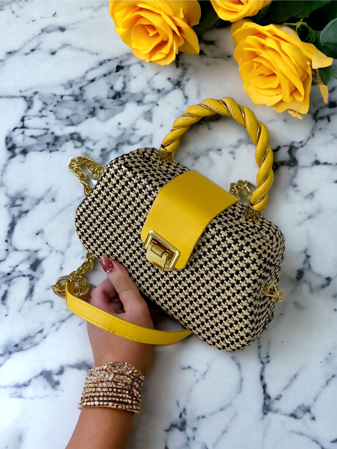 Geometric Light Weight Yellow Hand Bag