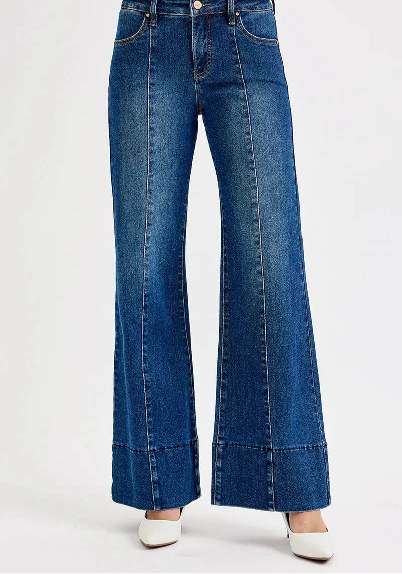 RISEN Full Size Tummy Control Mid Rise Ankle Wide Flare Jeans Plus Size