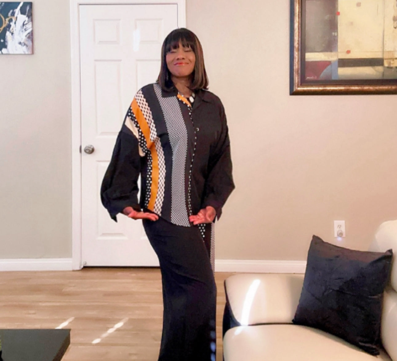 Wide Leg Pants and Drop Shoulder Top Two Piece Polka Dot Set (US Sizes 4 - 20)
