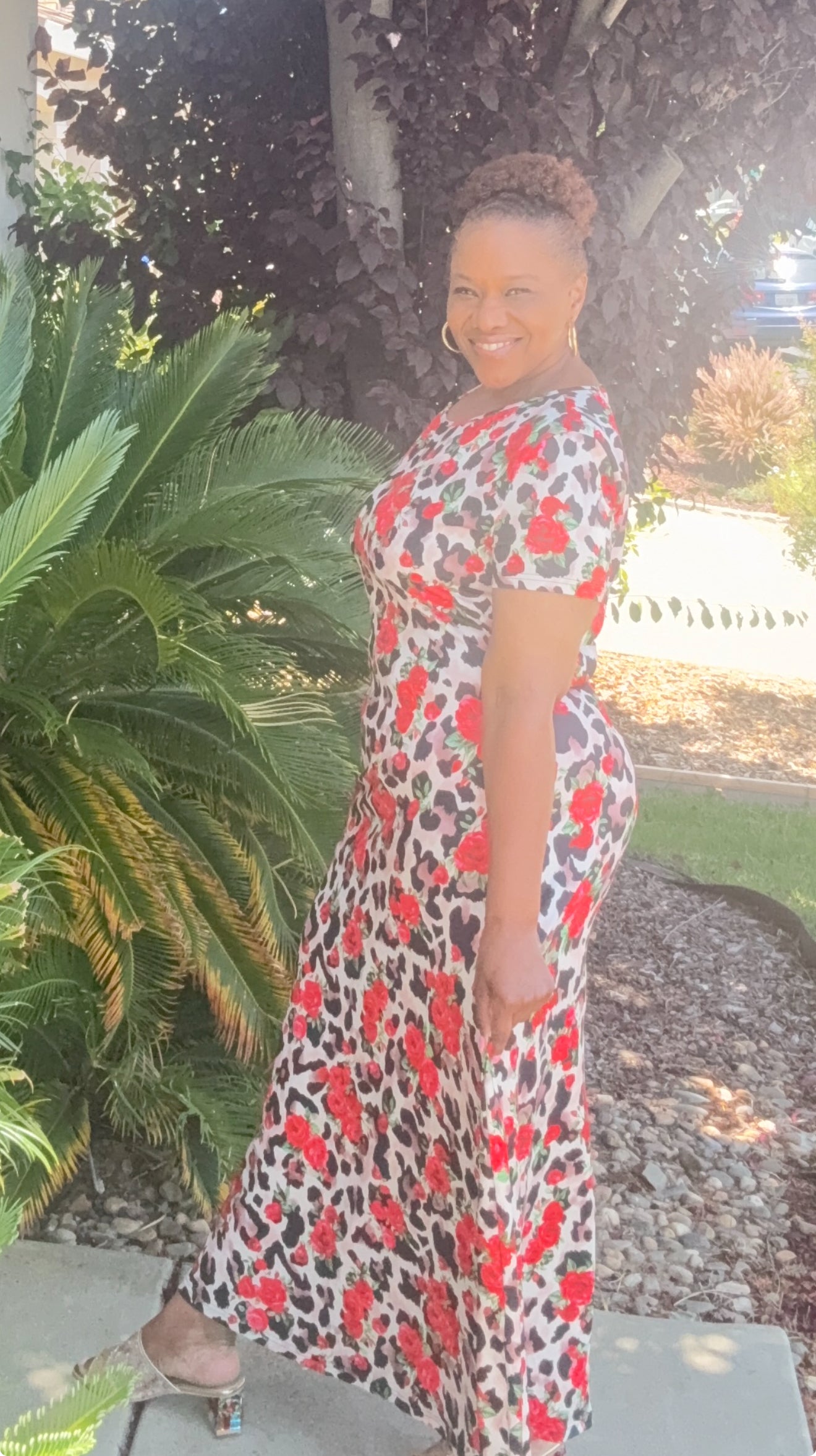 Printed Round Neck Short Sleeve Maxi Tee Dress (US Sizes 4 - 16)