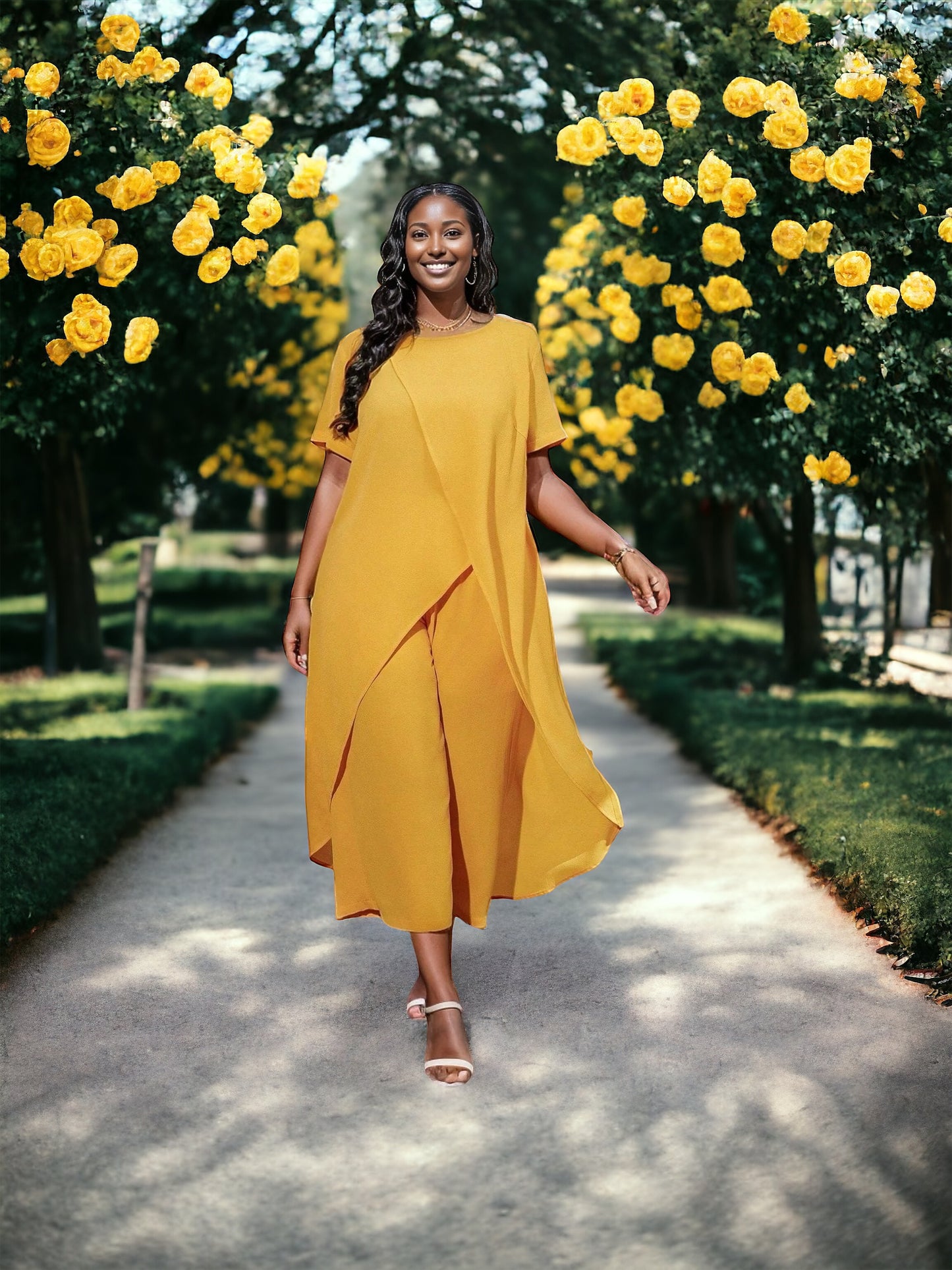 Plus Fashion Asymmetrical Top with Wide Leg Pants - Three Colors