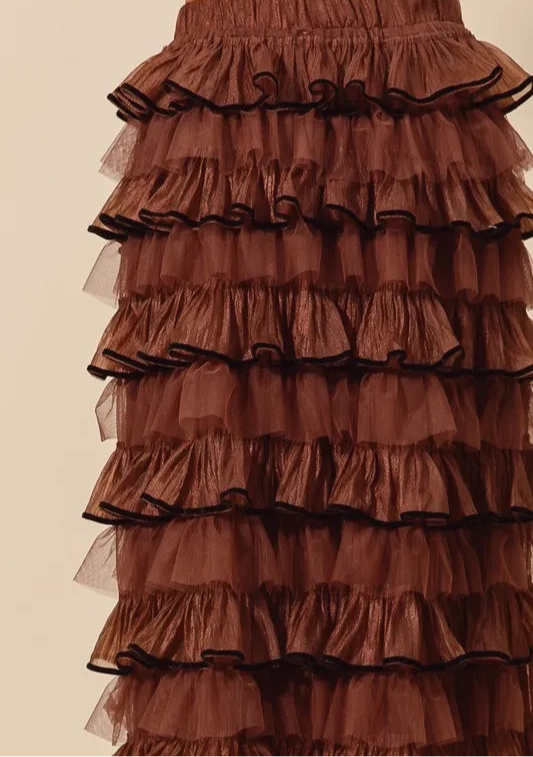 SO ME Layered Ruffled Tulle Maxi Skirt