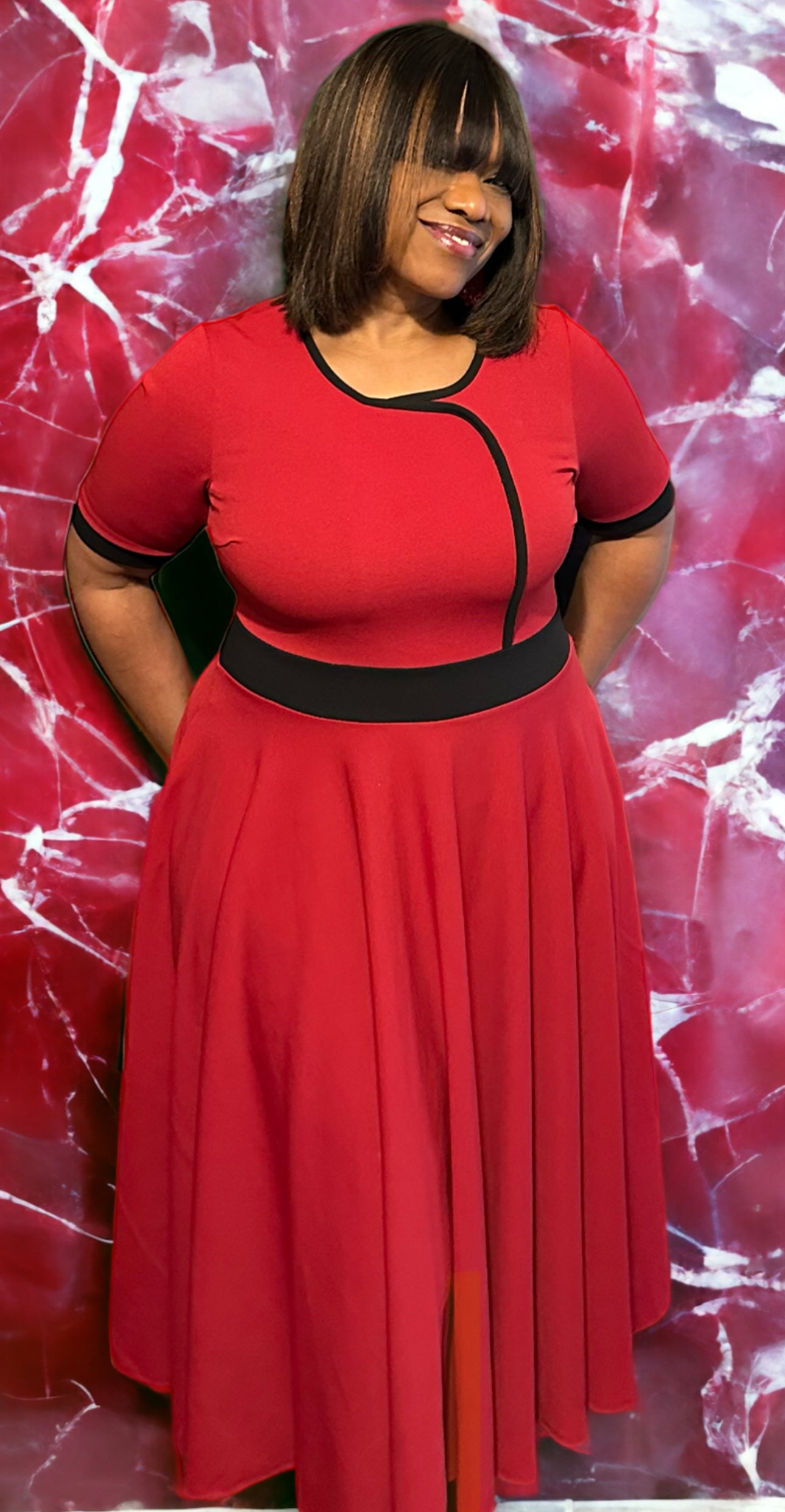 Red Contrast Trim Dress