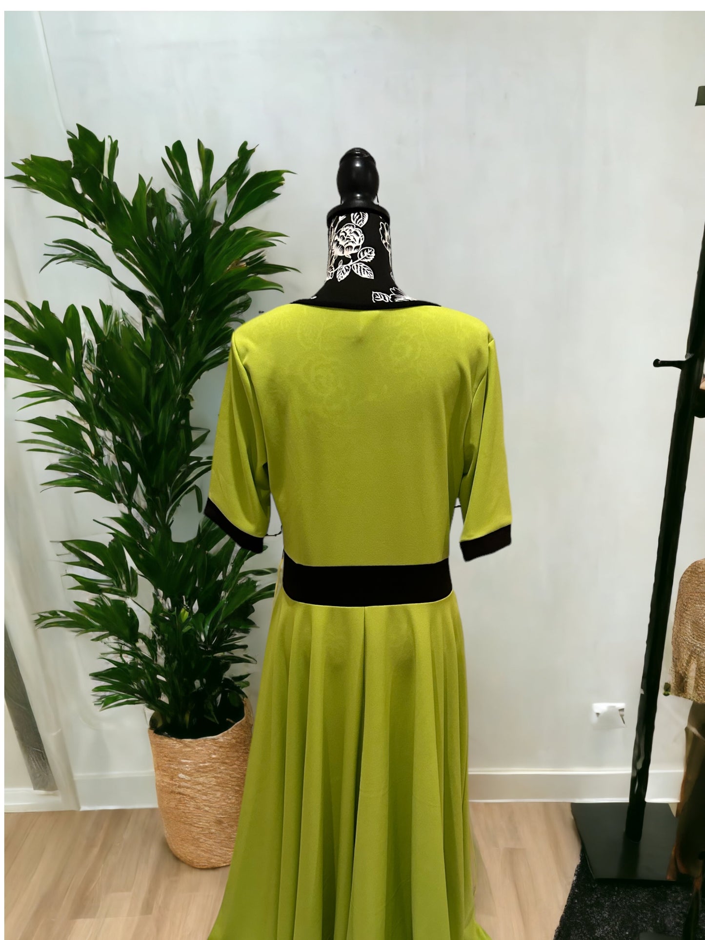 Chartreuse Contrast Trim Dress