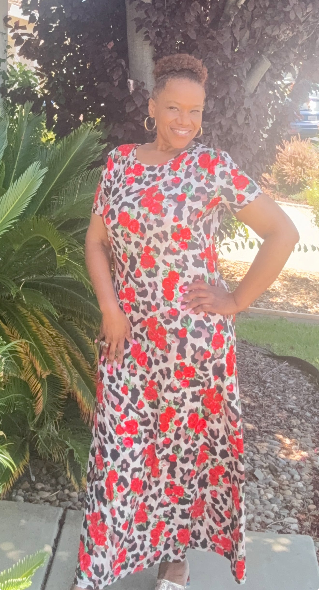 Printed Round Neck Short Sleeve Maxi Tee Dress (US Sizes 4 - 16)