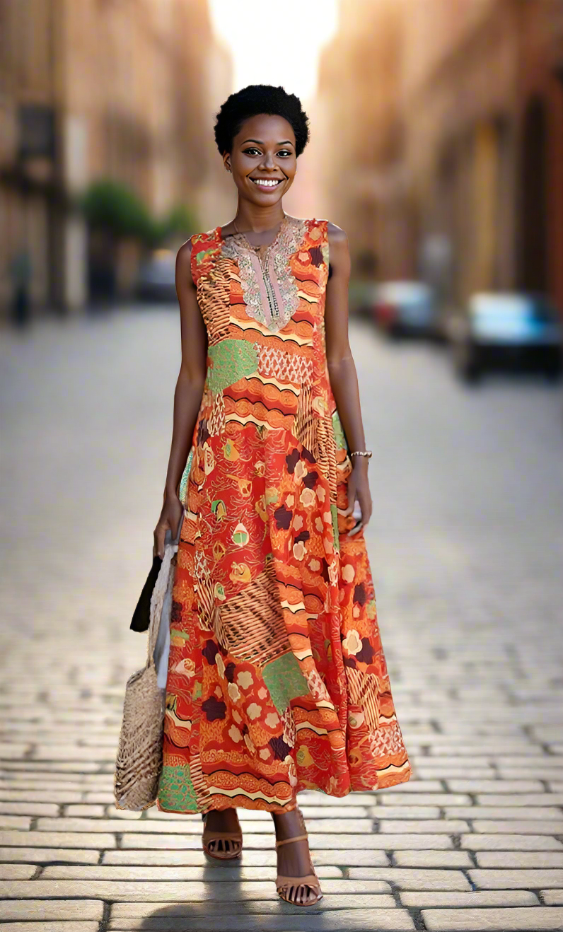 Devine Printed Sleeveless Maxi Dress