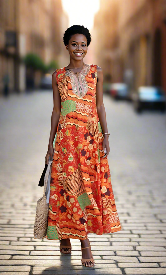 Devine Printed Sleeveless Maxi Dress