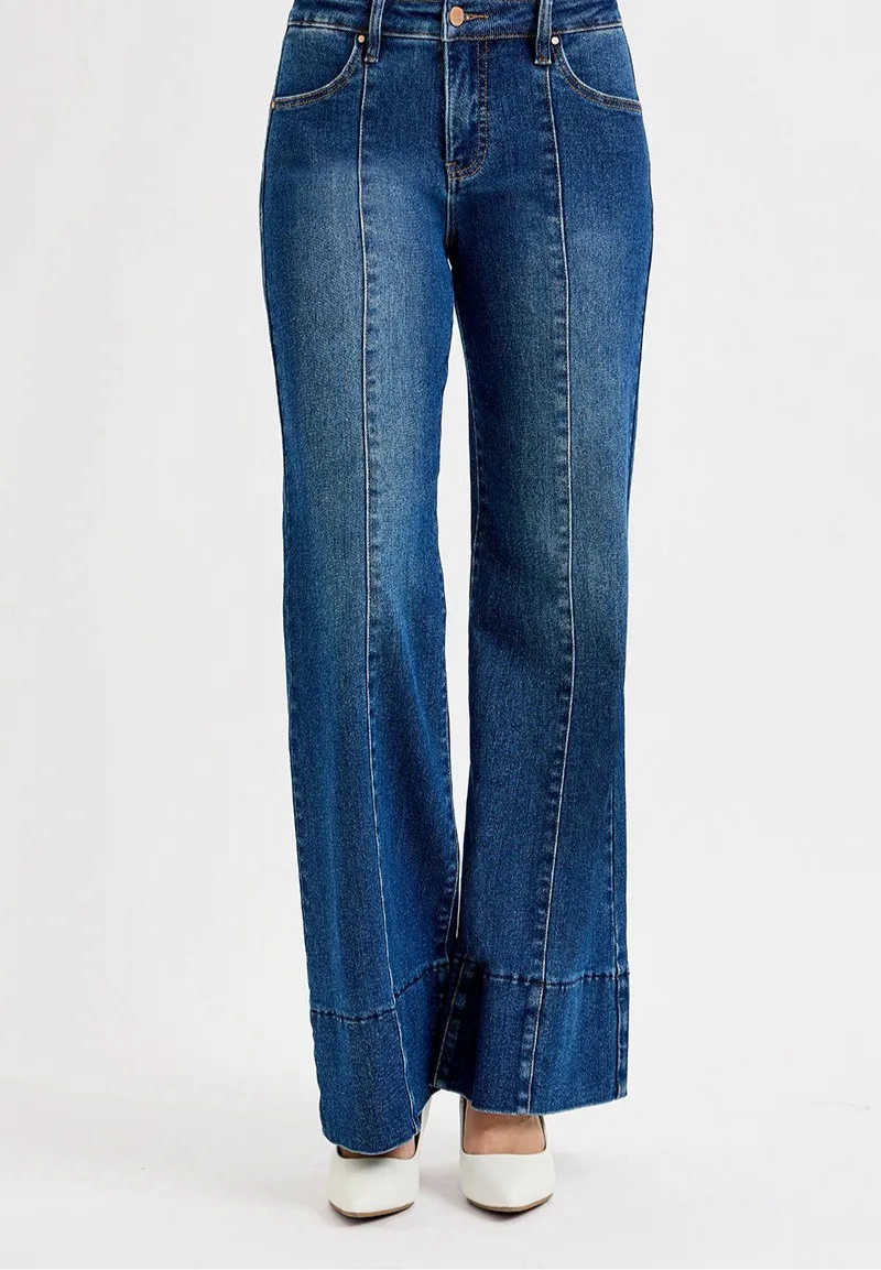 RISEN Full Size Tummy Control Mid Rise Ankle Wide Flare Jeans Plus Size