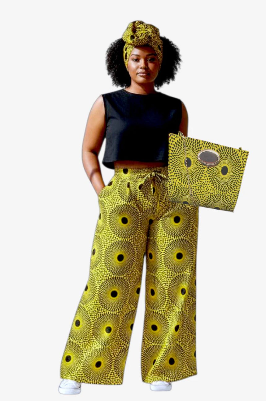 Combo Palazzo Pant & Pocketbook Set Yellow PS14 (Pants, Headwrap, and Bag)