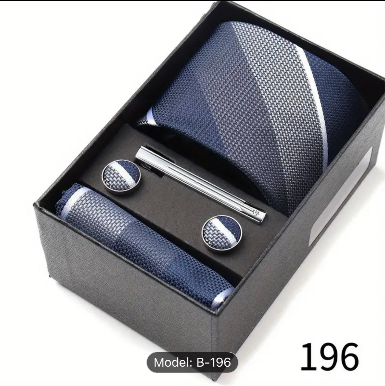 Men’s Silk Coordinated Tie Set (No Box) - Blue White Stripe (196)