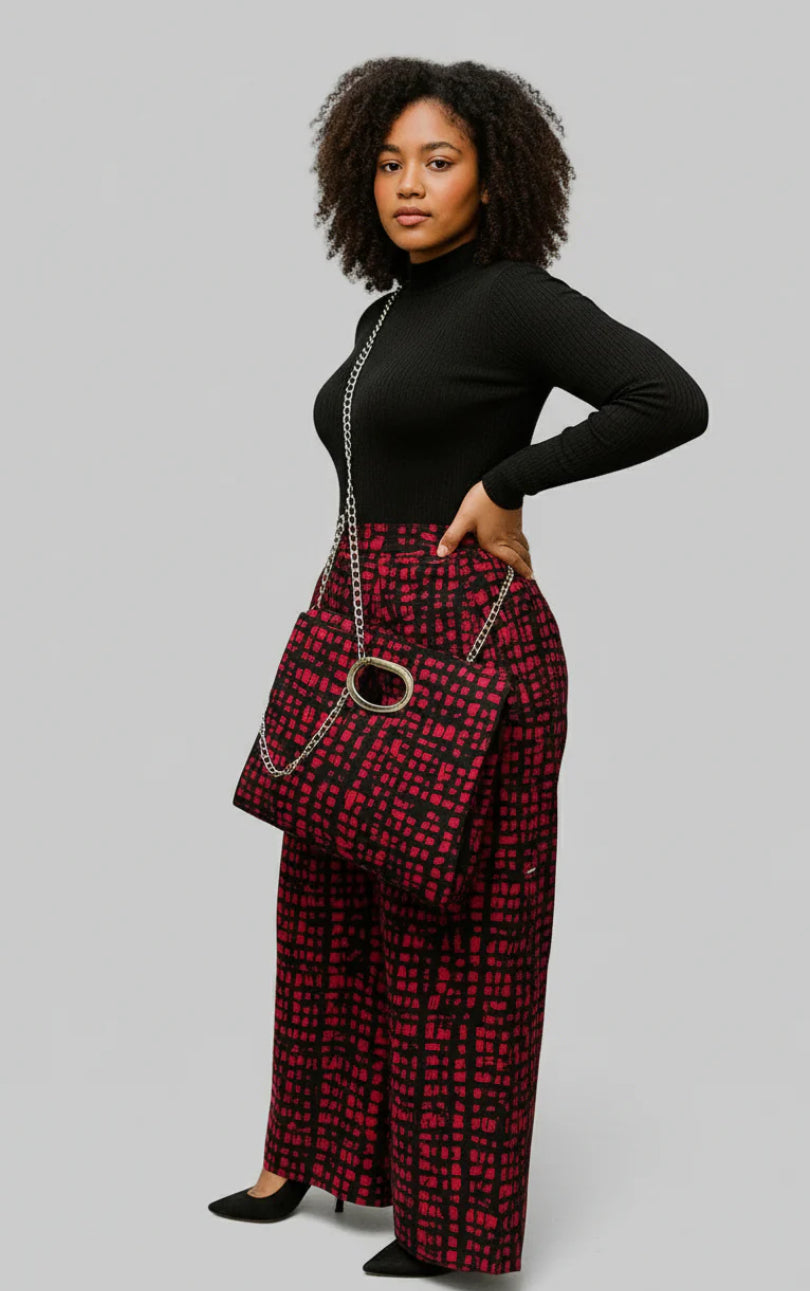 Combo Palazzo Pant & Pocketbook Set Red Black #2 PS14 (Pants, Headwrap, and Bag)