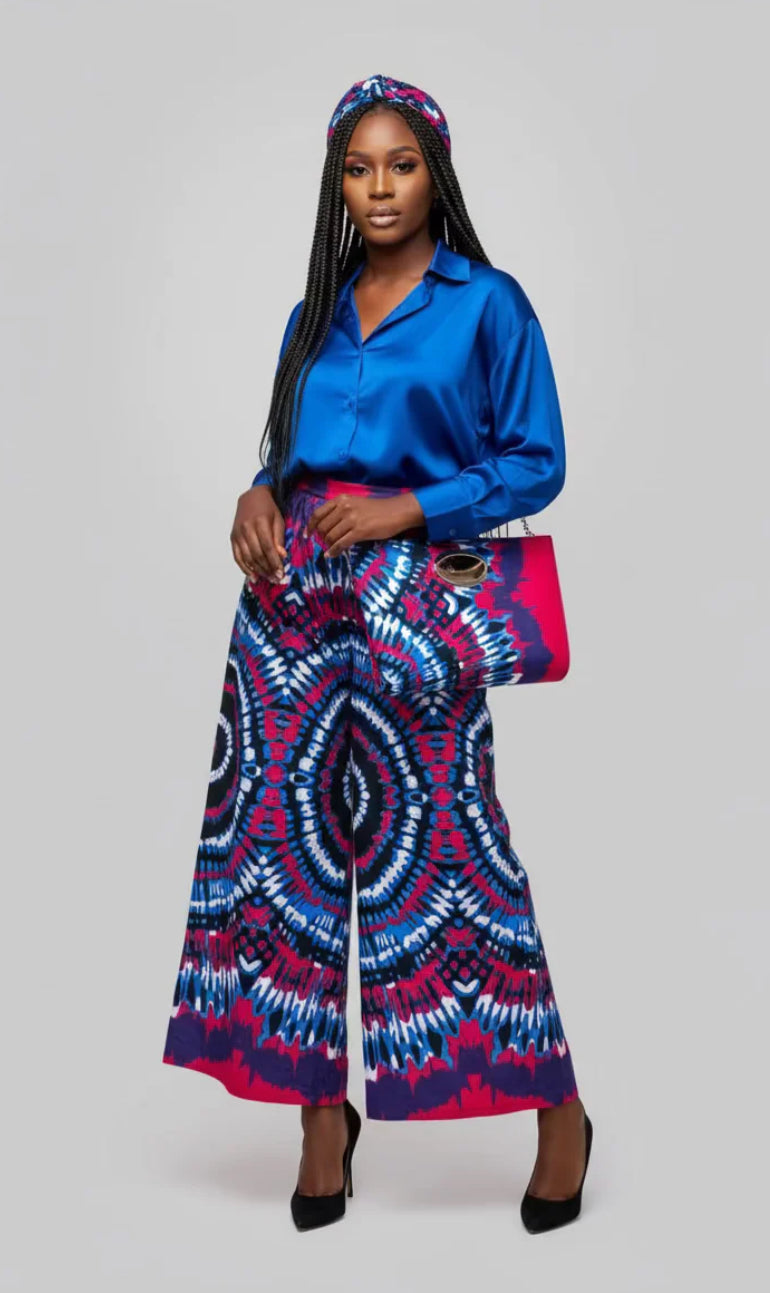Combo Palazzo Pant & Pocketbook Set Red Blue Tiedye PS14 (Pants, Headwrap, and Bag)
