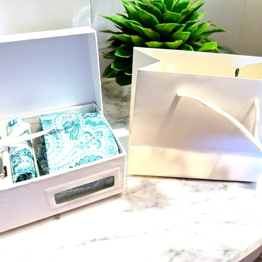 Men’s Silk Coordinated Tie Set - Sky Blue Silver Paisley (box not included)