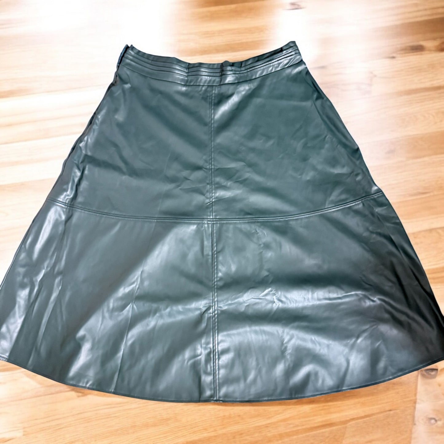 Full Size Green Faux Leather Flare Skirt - ONLY ONE LEFT!