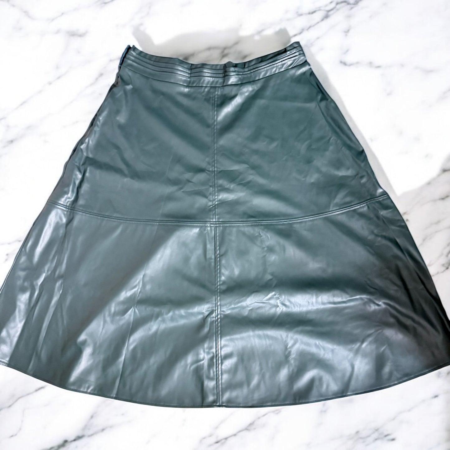 Full Size Green Faux Leather Flare Skirt - ONLY ONE LEFT!