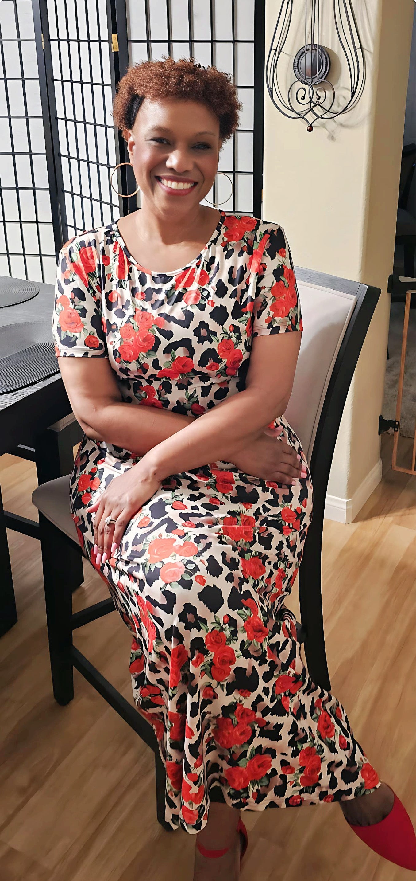 Printed Round Neck Short Sleeve Maxi Tee Dress (US Sizes 4 - 16)