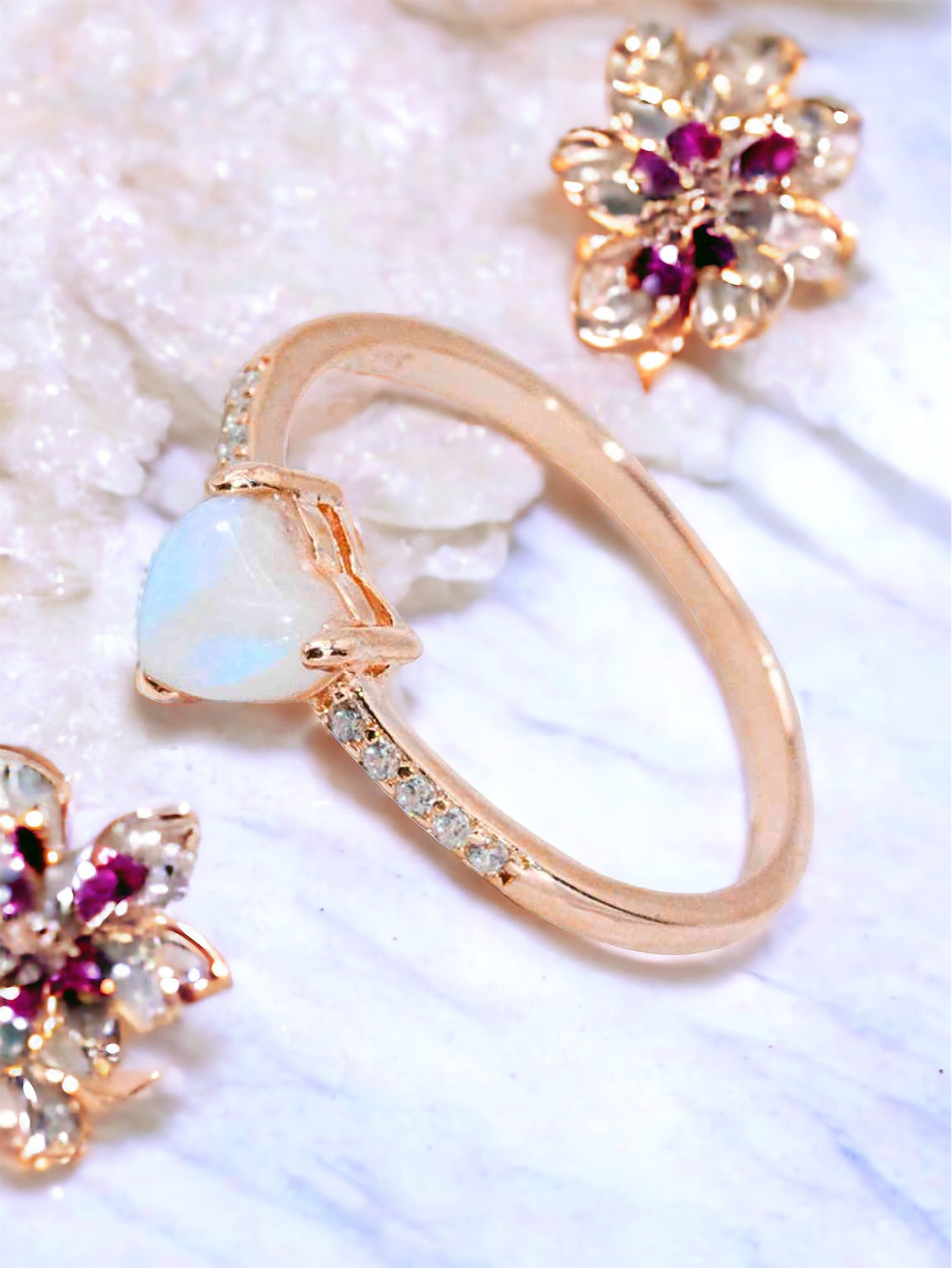 Natural Moonstone Heart 18K Rose Gold-Plated Ring