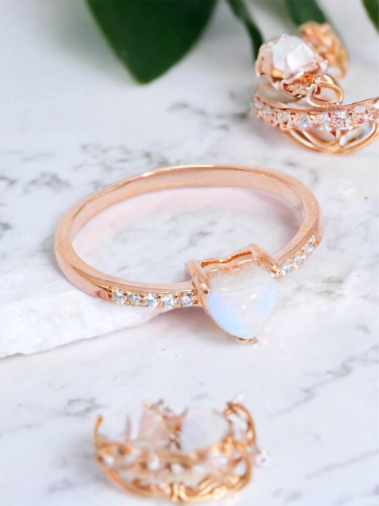 Natural Moonstone Heart 18K Rose Gold-Plated Ring