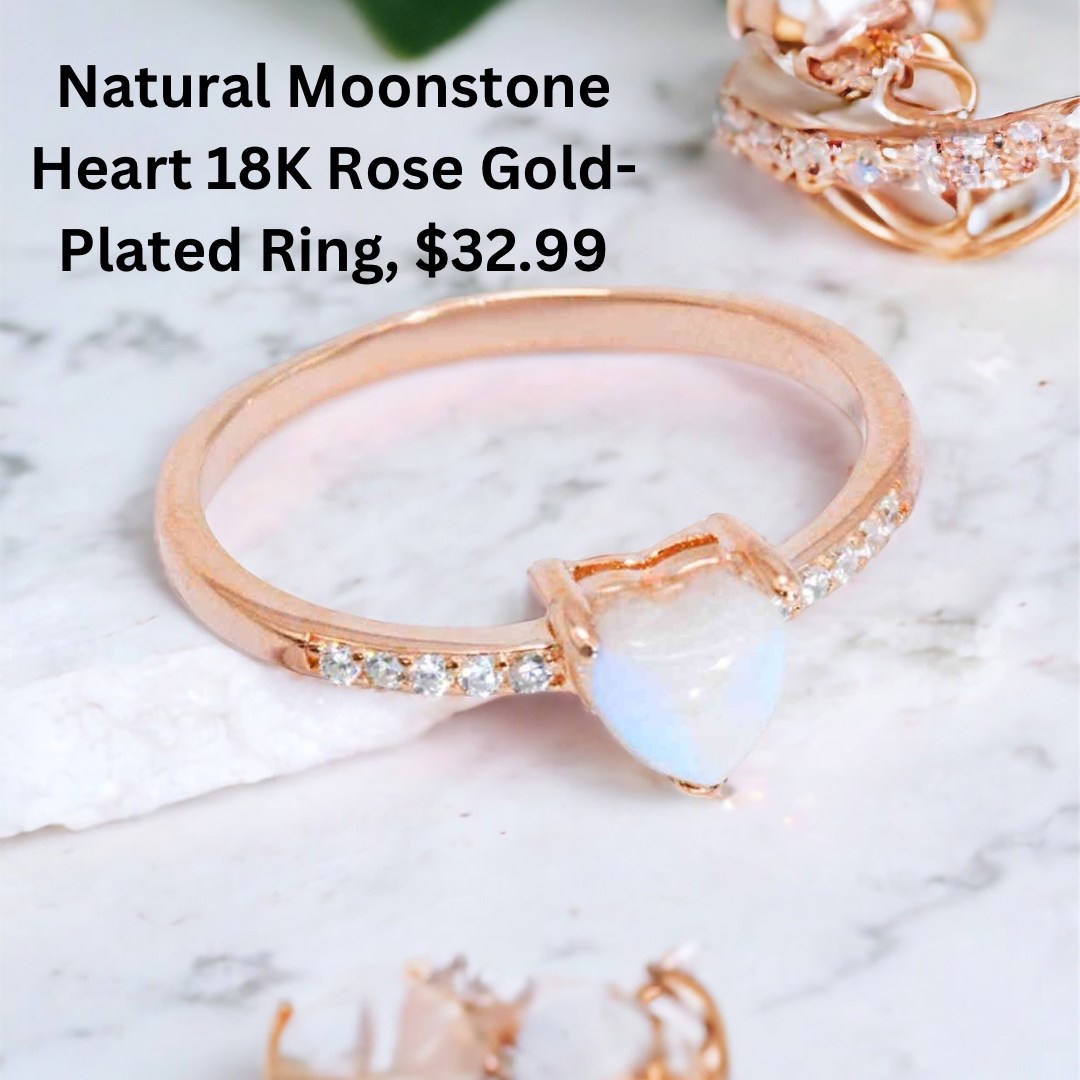 Natural Moonstone Heart 18K Rose Gold-Plated Ring