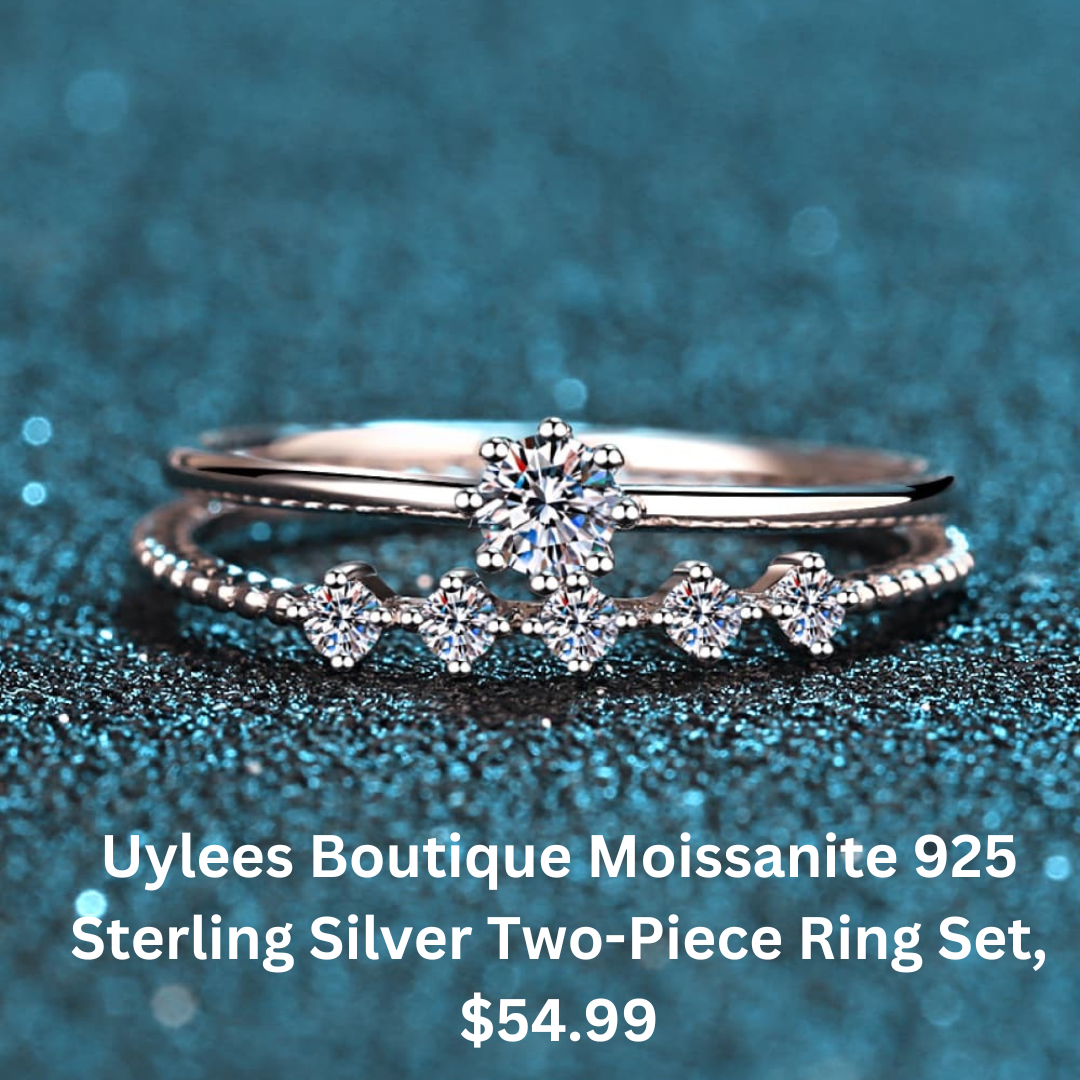 Uylees Boutique Moissanite 925 Sterling Silver Two-Piece Ring Set