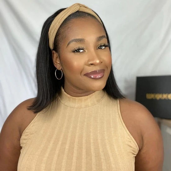10 Inches Grab-N-Go #1B Straight Headband Wigs 200% Density-100% Human Hair