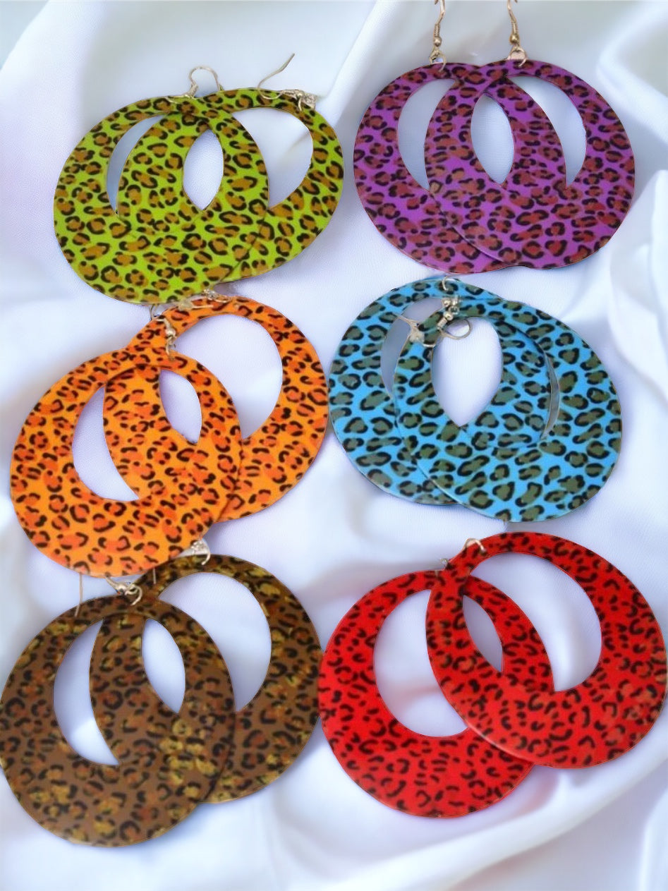 Lovely Leopard Print Fish Hook Round Earrings