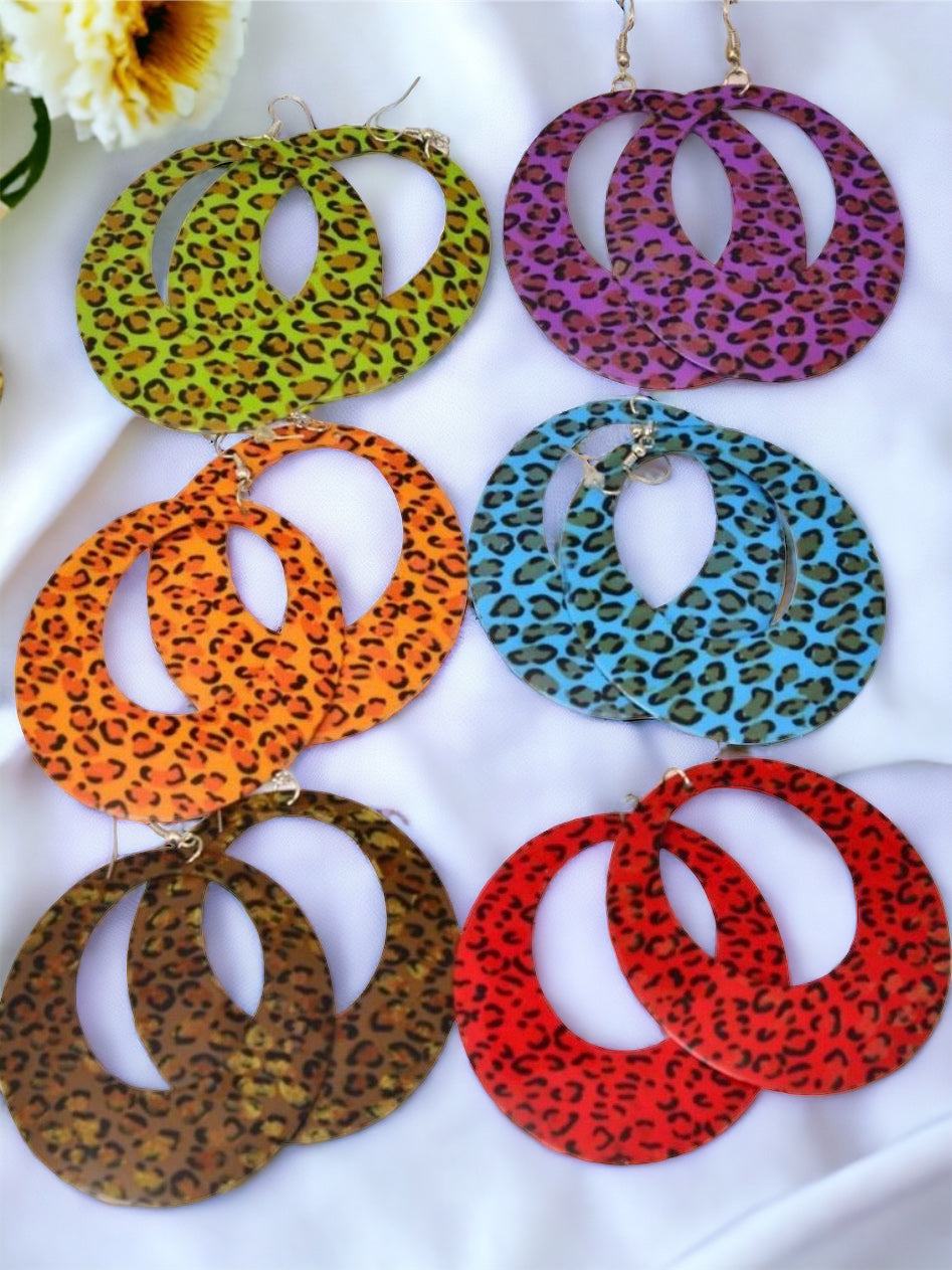 Lovely Leopard Print Fish Hook Round Earrings