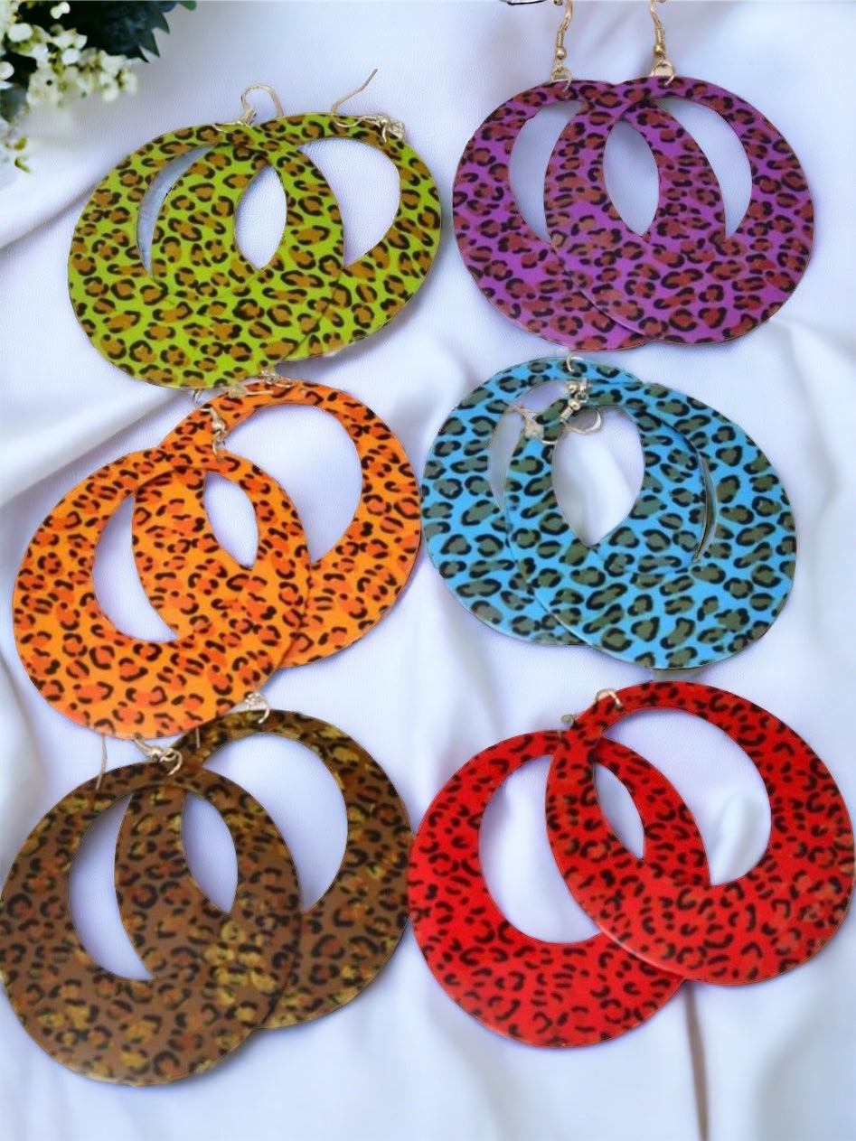 Lovely Leopard Print Fish Hook Round Earrings