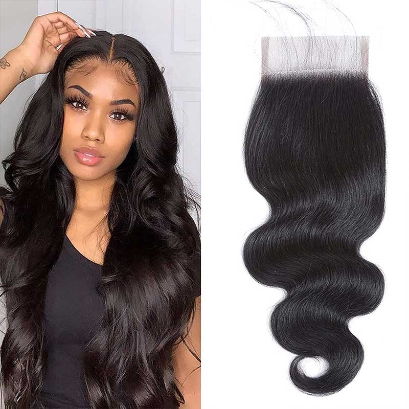 12-20 Inch 5" x 5" Body Wavy Free Parted Lace Closure #1B Natural Black
