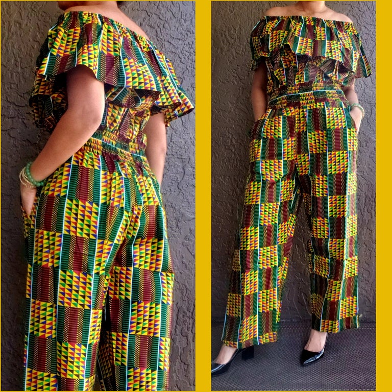 Women Kente Romper Set with Head Wrap (free size)
