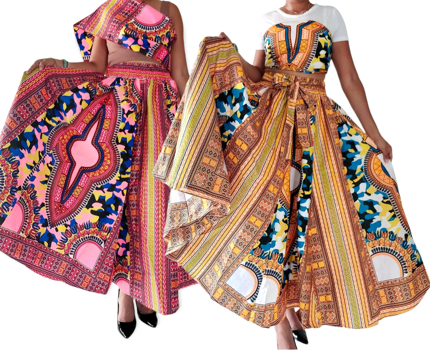 Women Long Dashiki Print Skirt, Various Prints (free size)