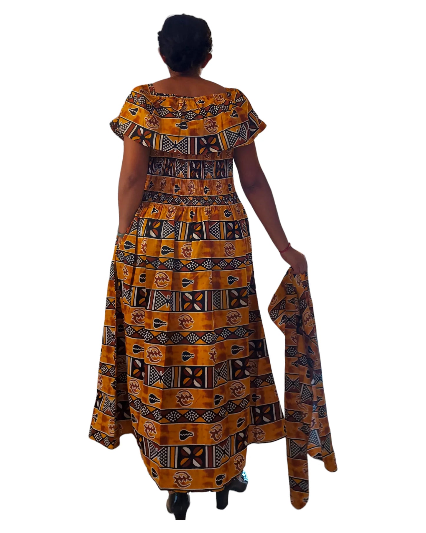 Long Tube Maxi Dress- Mud with Head Wrap (free size)