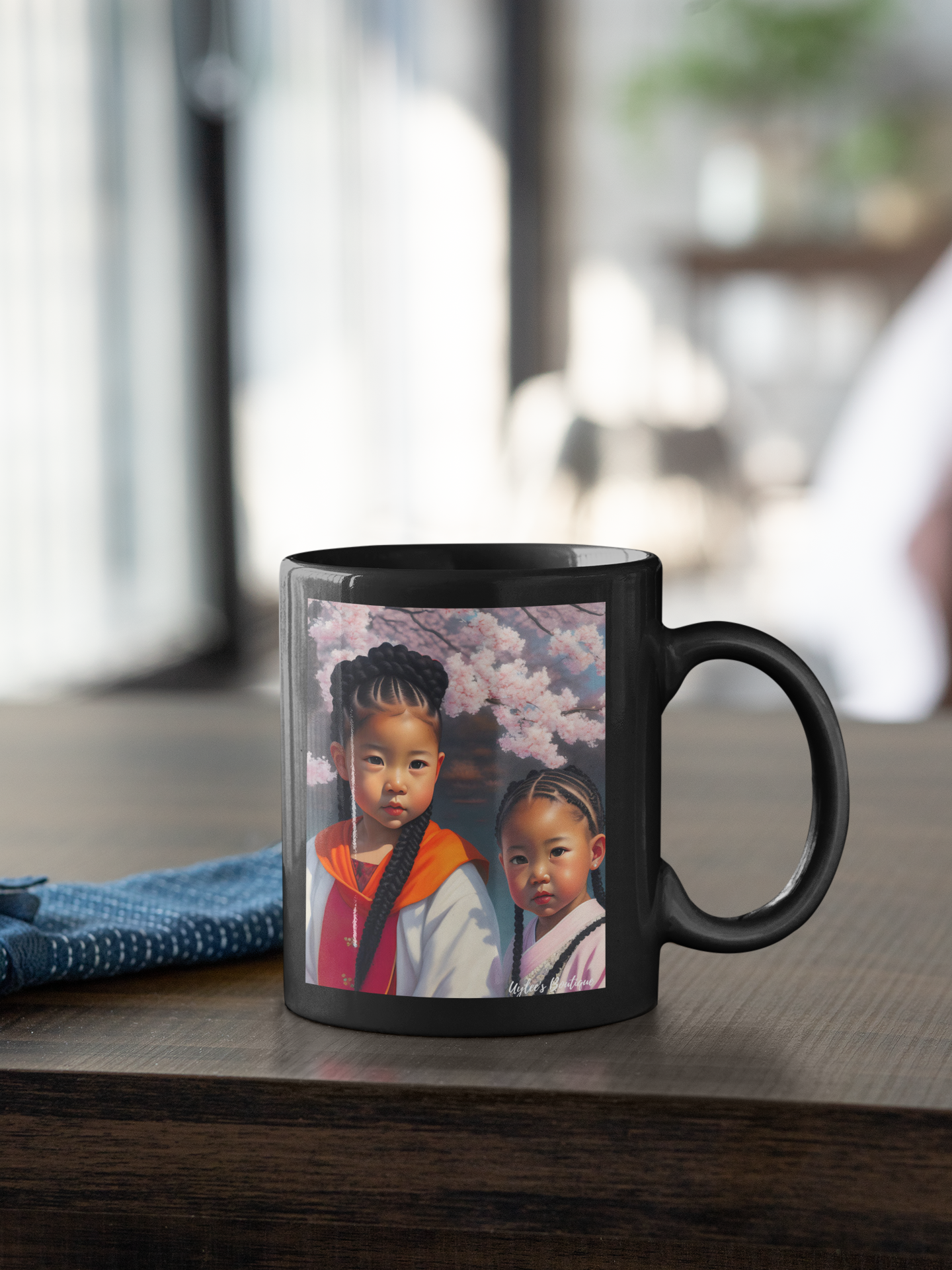 Beautiful Ceramic Custom Mug - Sisters in Cherry Blossoms