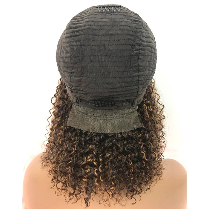 14 inch 5"x5" Closure Lace Wig Kinky Curly Brazilian Human Virgin Hair 150% Density - Gluless