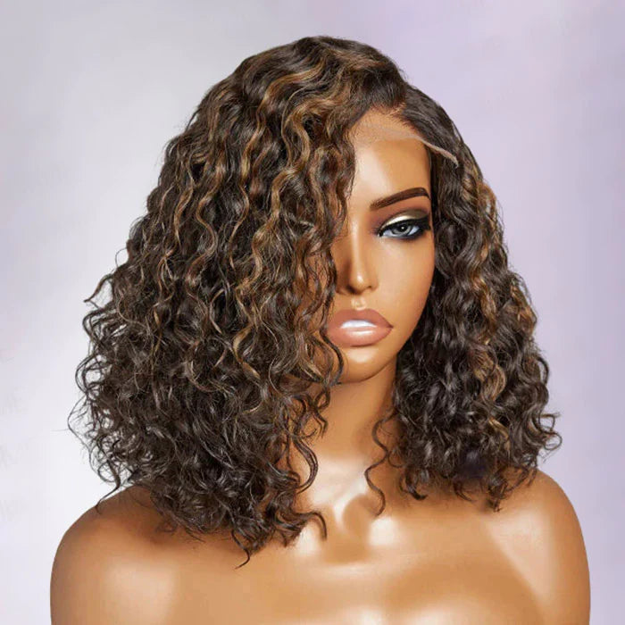 12 Inches Blonde Highlights Curly #1B/27 HD Lace Glueless C Part Short Wig