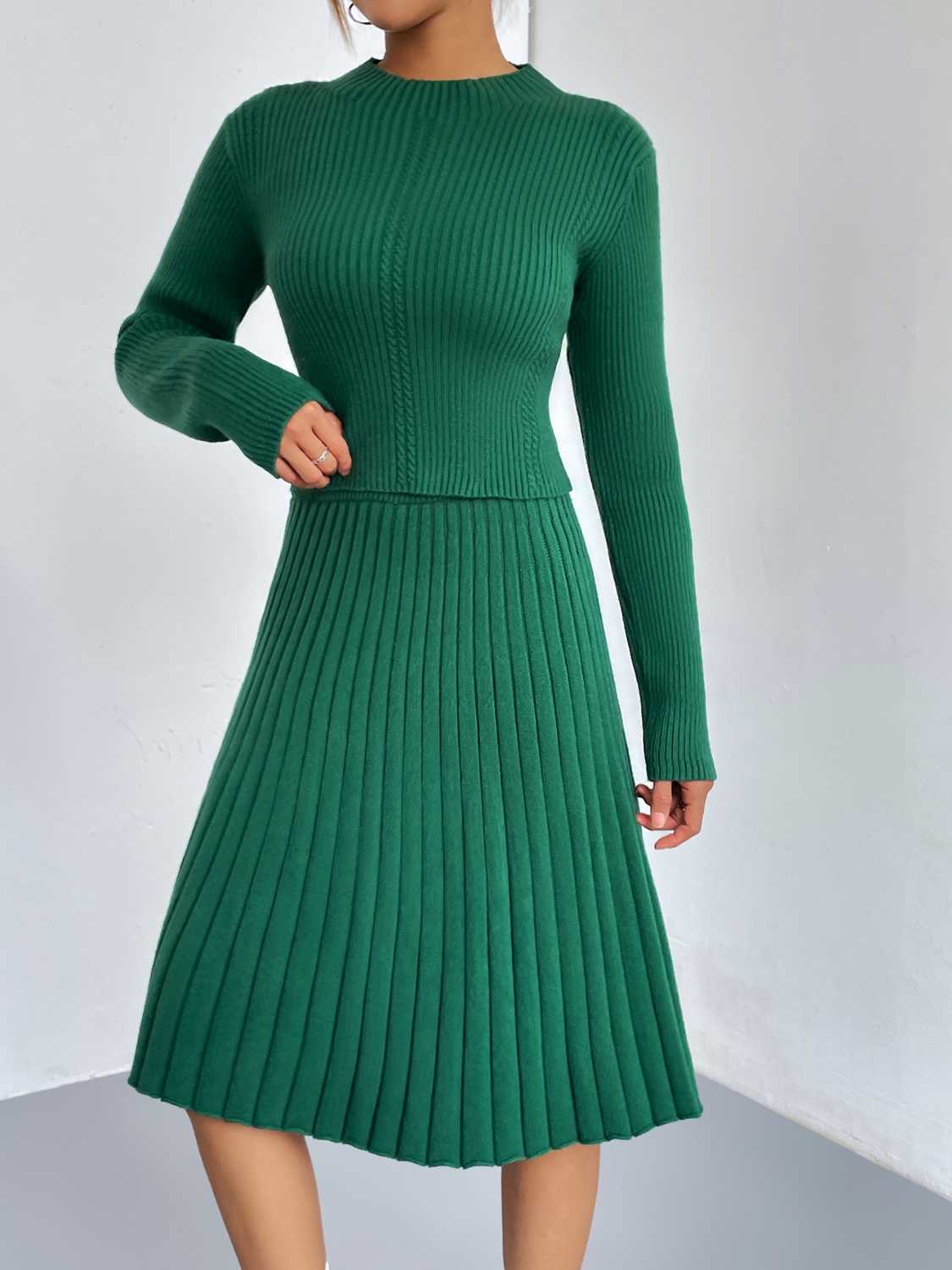 Must-Have Two-Piece Sweater Dress | Casual to Elegant Rib-Knit Sweater and Skirt Set - Four Color Options