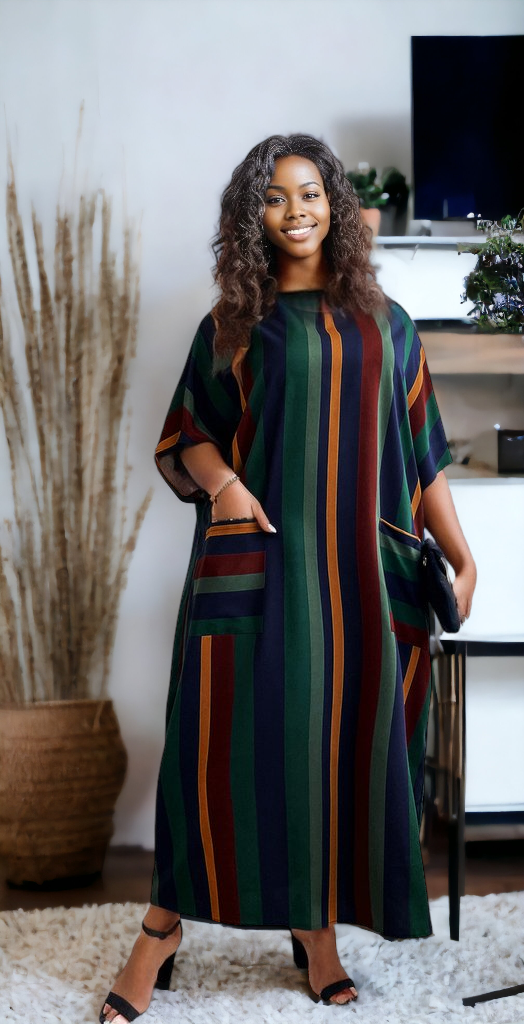 Plus Size Striped Maxi Dress with Pockets