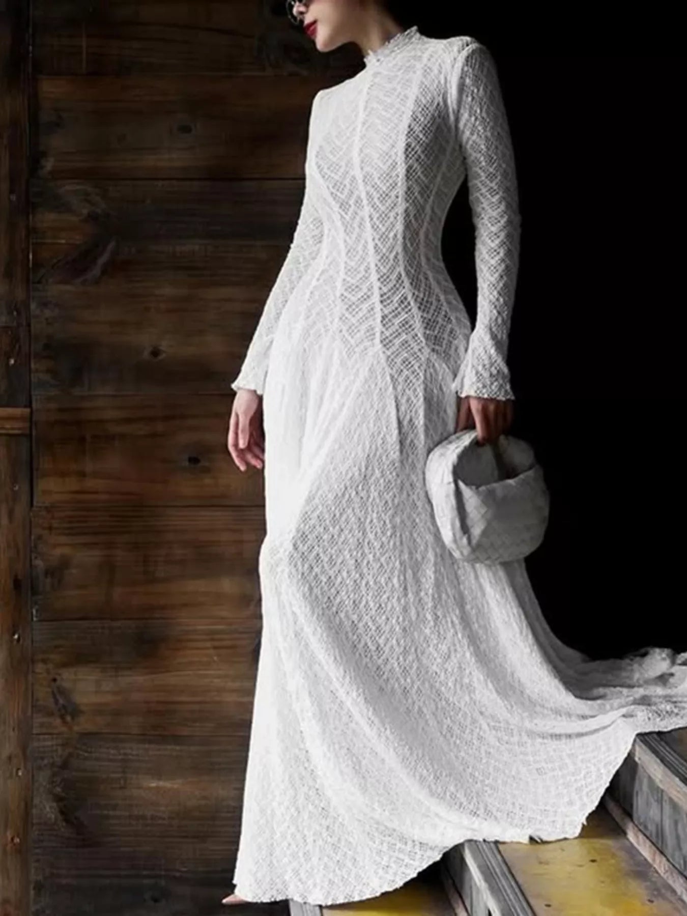 white mock neck long sleeve dress Long Sleeve Turtleneck Maxi Dress | Butter Rib