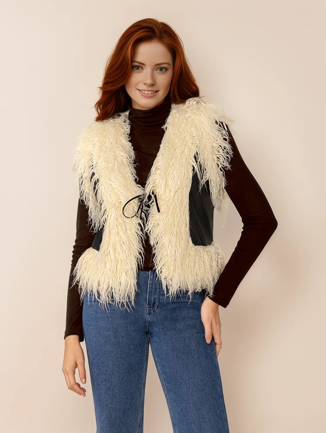 Tied Fringe Contrast Vest