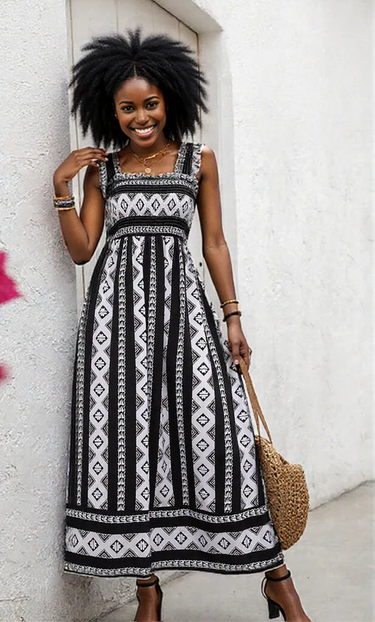 Printed Square Neck Wide Strap Cami Dress