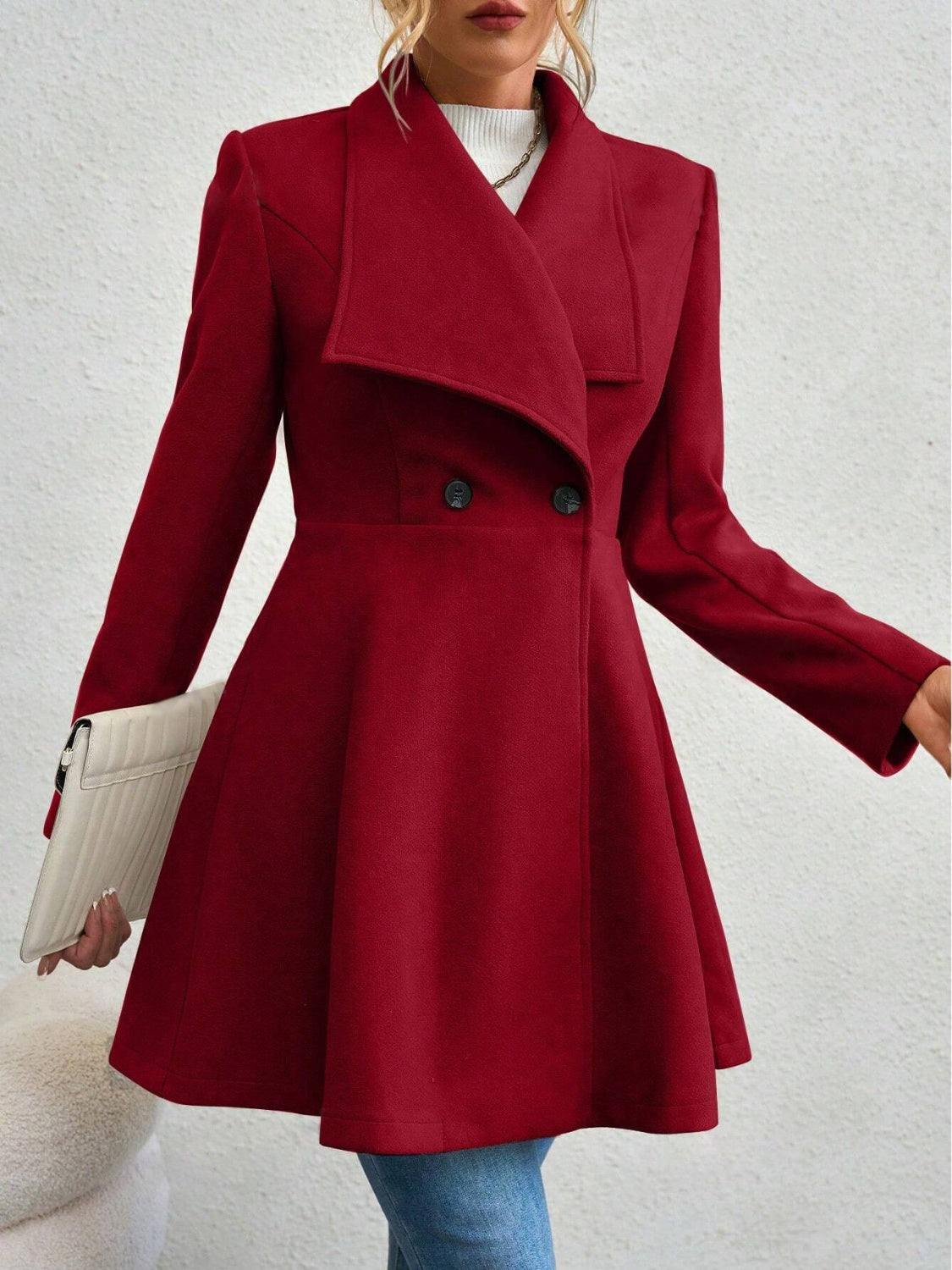 Collared Neck Button Up Long Sleeve Coat, Four Color Choices
