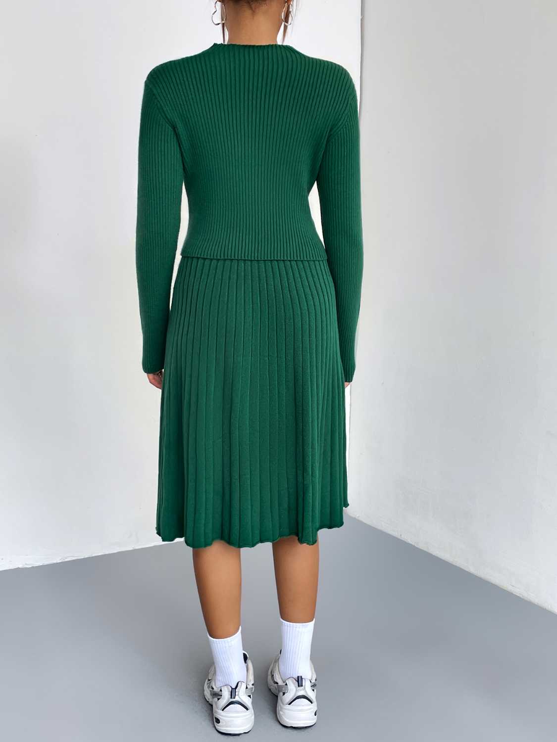 Must-Have Two-Piece Sweater Dress | Casual to Elegant Rib-Knit Sweater and Skirt Set - Four Color Options