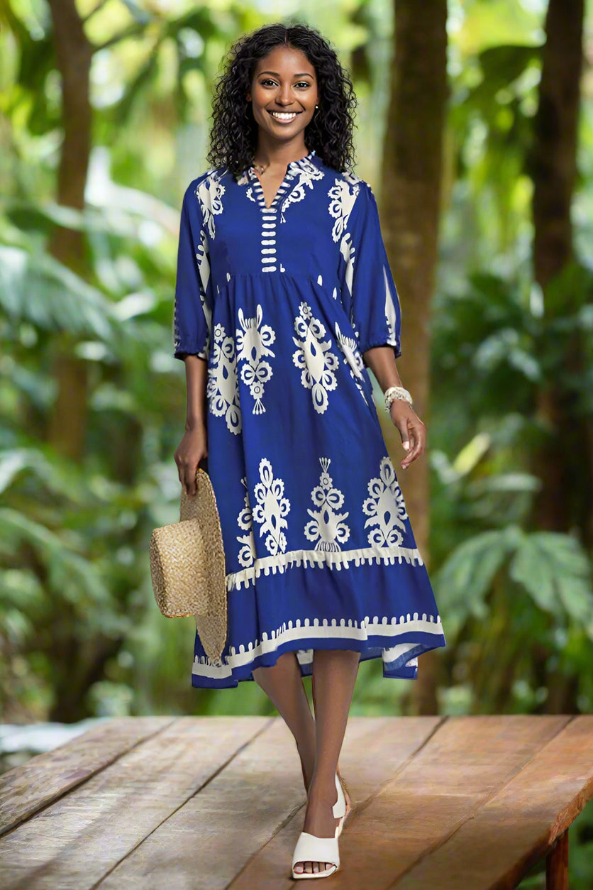 umgee midi dress Umgee Printed Notched Midi Dress – Uylee's Boutique