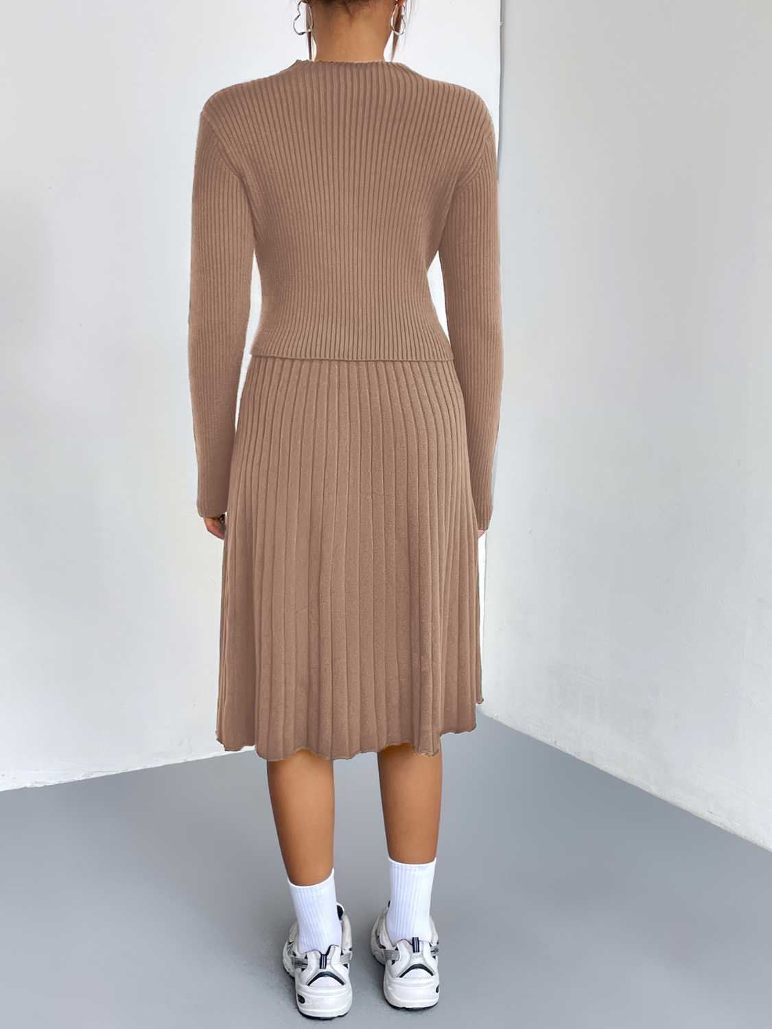 Must-Have Two-Piece Sweater Dress | Casual to Elegant Rib-Knit Sweater and Skirt Set - Four Color Options