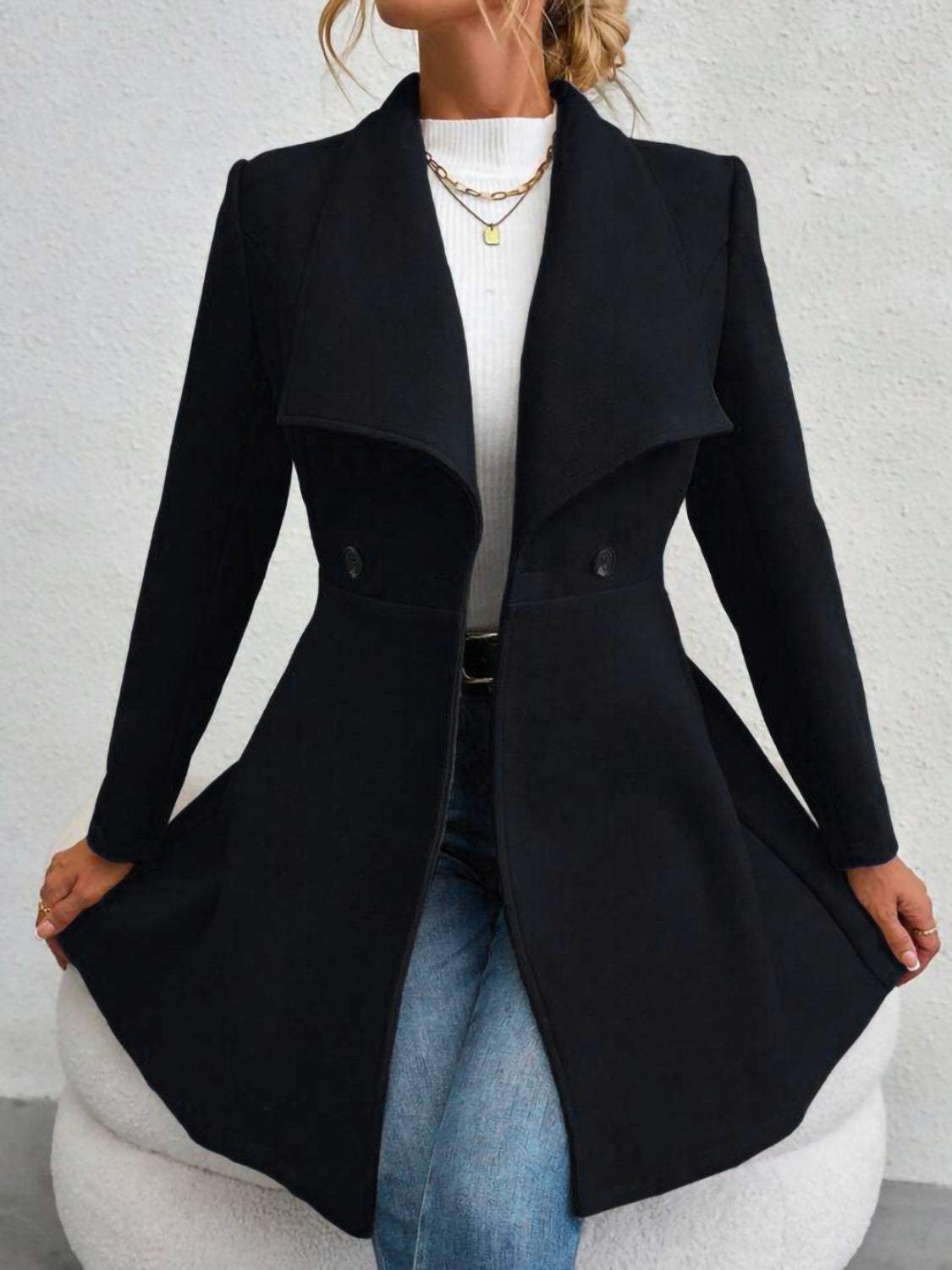 Collared Neck Button Up Long Sleeve Coat, Four Color Choices