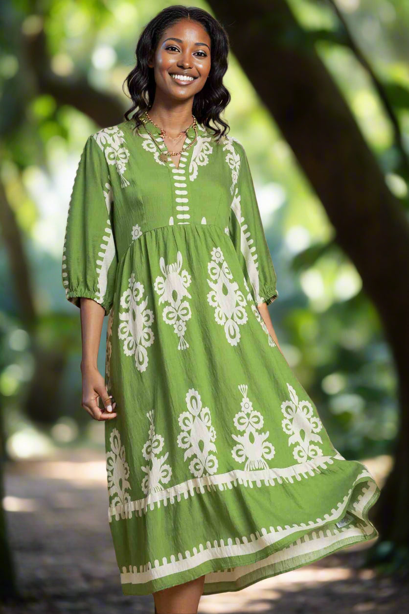 Umgee Printed Notched Midi Dress Umgee Printed Notched Midi Dress