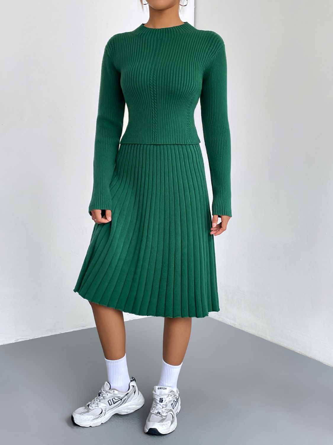 Must-Have Two-Piece Sweater Dress | Casual to Elegant Rib-Knit Sweater and Skirt Set - Four Color Options