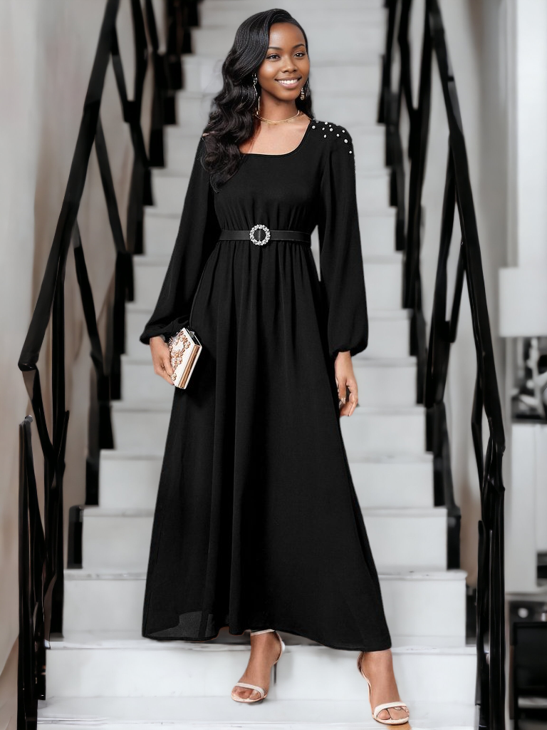 Square Neck Balloon Sleeve Dress