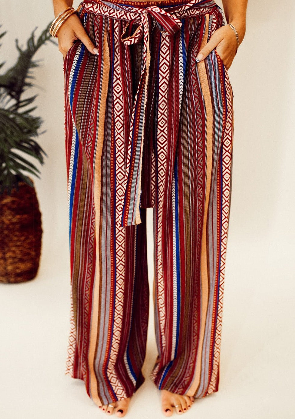 Printed Tied Wide Leg Pants
