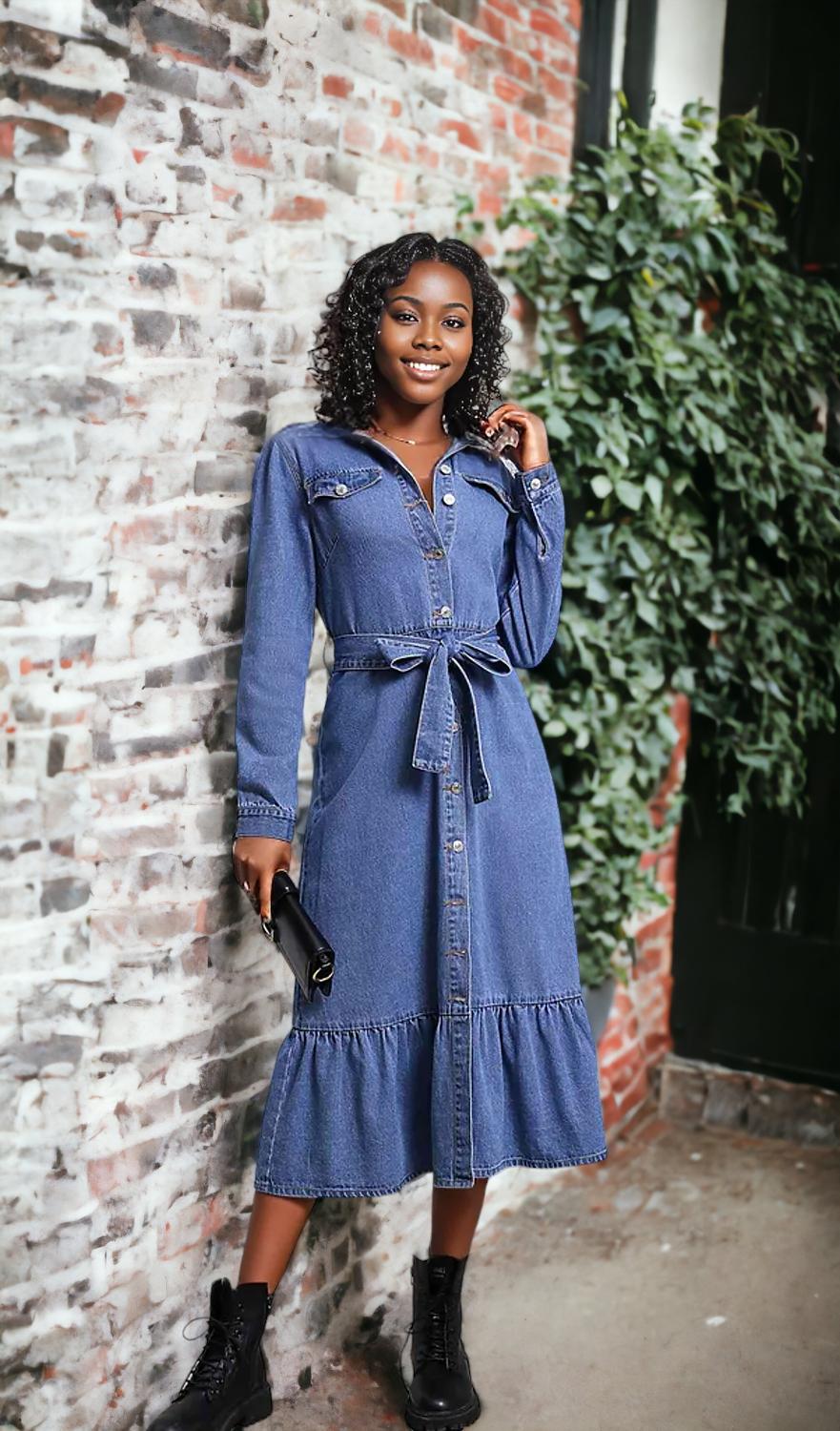 Collared Neck Button Down Denim Dress
